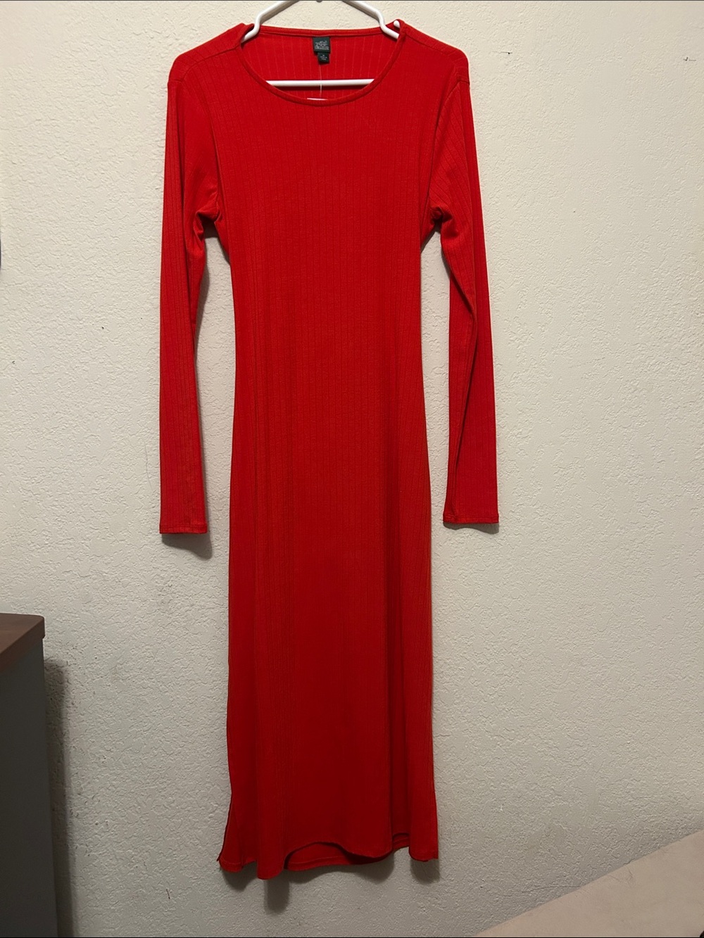 wild fable Red Ribbed Long-Sleeve Midi Dress